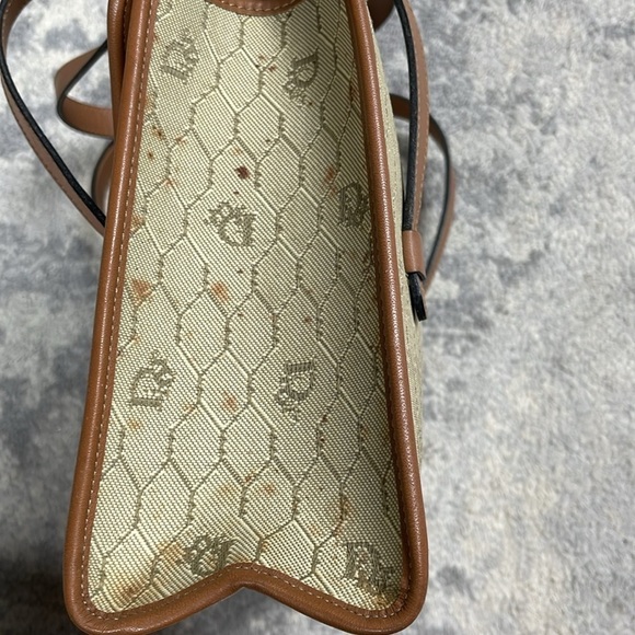 Vintage Christian Dior Honeycomb Flap Shoulder Bag Satchel Beige Designer - Picture 10 of 17